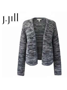 J. Jill Chunky Marled Blue Cotton Open Front Cardigan Sweater Women Size Large